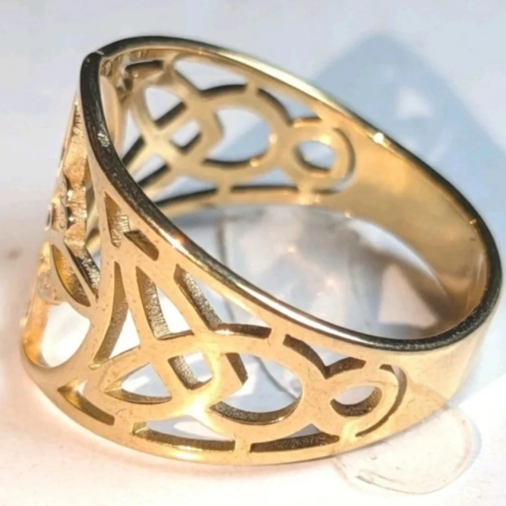 Witch Knot Golden Stainless Steel Ring For Women Wiccan Cross Celtic Knot Sz 8